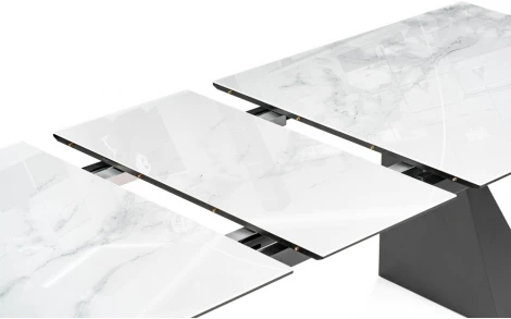 Стеклянный стол Woodville Денхольм 240(290)х100х75 белый мрамор / черный 553548