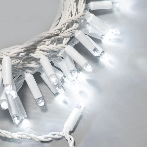 Гирлянда Нить 10м белая 24В, 100 LED, провод белый каучук 2,3мм, IP65 Laitcom ECO100-8-1W