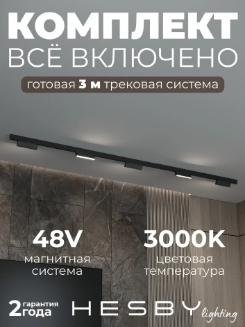 Трековая система в сборе магнитная накладная 48V 60W Hesby Lighting ElDeko HSBL_kompl_E004_NI3B3K