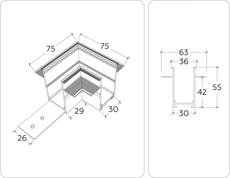Коннектор угловой для встраиваемого магнитного шинопровода Ambrella TRACK SYSTEM GL1040