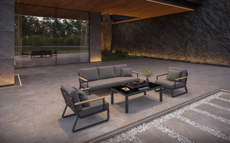 Комплект садовой мебели Gardenini Premium Voglie Long (Алюминий,Тик,Ткань,Закаленное стекло/Темно-серый,Черный) арт.LPVGL.010800.S3