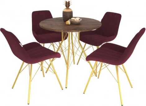 Обеденная группа SHT-DS147 рубиновое вино/палисандр/золото Sheffilton 8765042501