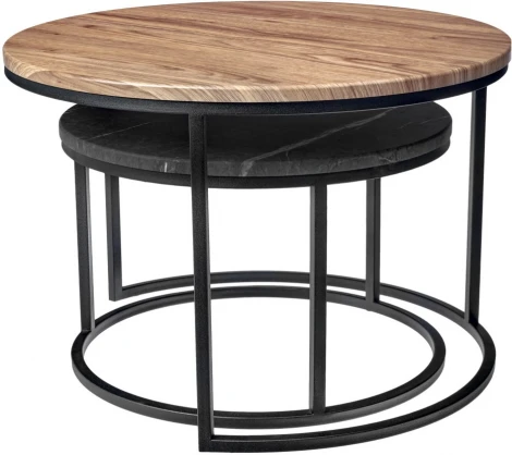 Набор кофейных столиков Bradex Home Tango орех и серый мрамор с черными ножками, 2шт (RF 0662)