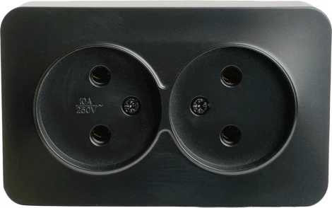Розетка двойная без заземления (черный матовый) Stekker София 49496
