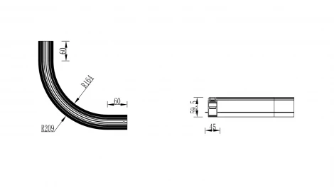 Коннектор радиусный внутренний для встраиваемого глубокого шинопровода под гипсокартон, черный Lumker SY-LINK SY-LINK-CNT1-R200BL