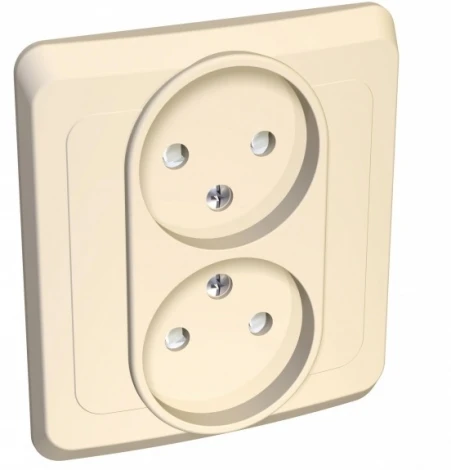 Розетка встраиваемая двойная без заземления со шторками (кремовый) Systeme Electric Этюд PC16-006K