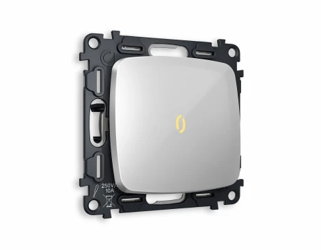 Комплект механизма Ambrella Volt 1-клавишного проходного выключателя с подсветкой 3200K OMEGA MO402030 Серебро глянец QUANT