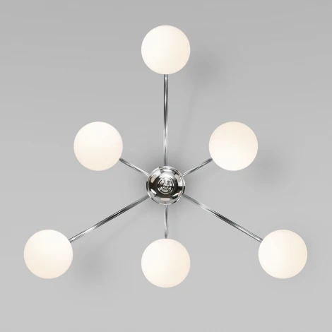 Потолочная люстра Wi-Fi на штанге Eurosvet 30177/6 хром (220V, управление смартфоном, голосовое управление, умный дом - Minimir Home, Алиса, Маруся, Салют, шарики)