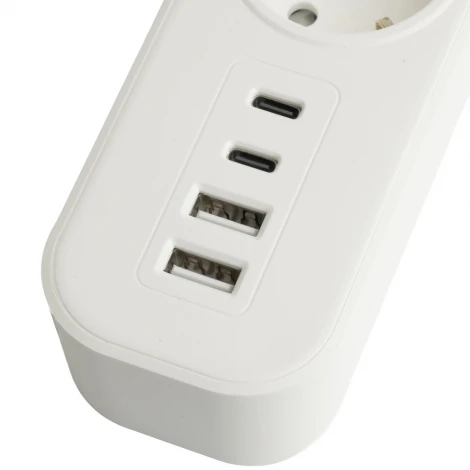 Сетевой фильтр 5-и местный с заземлением 2хUSB Type-A + 2хUSB Type-С 5 метров (белый) Stekker Nova 50104