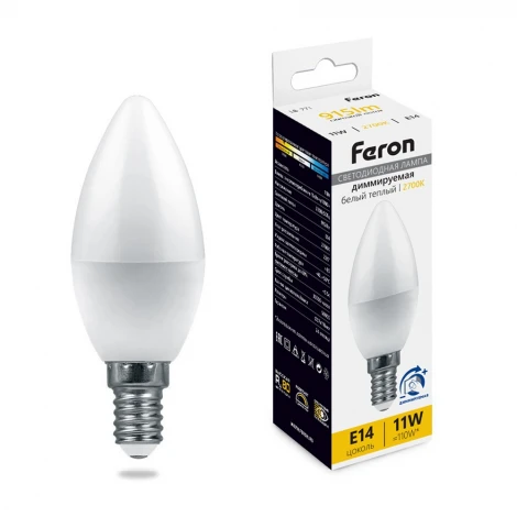 Лампа светодиодная C37 свеча диммируемая 11W 230V E14 2700К Feron LB-771 51055