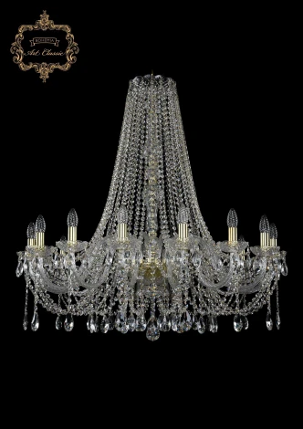 Подвесная большая люстра Art Classic 11.12 11.12.16.360.h-100.Gd.Sp (220V, хрусталь, на цепи, подсвечник, свеча)