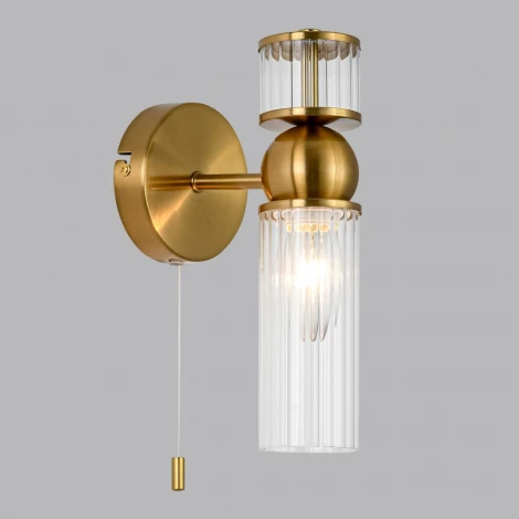 Бра с выключателем сонетка Lumion Denver 8276/1W латунь/прозрачный, металл/стекло Е14 1*40W 220V