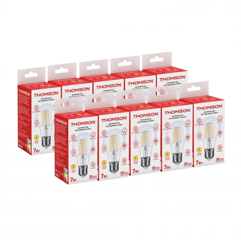 Лампочка светодиодная филаментная прозрачная груша E27 7W Thomson A60 TH-B2059