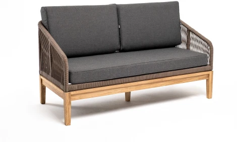 "Канны" диван 2-местный плетеный из роупа, основание дуб, роуп коричневый круглый, ткань темно-серая 027 4SIS арт.УТ-00006830