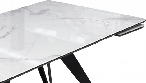 Стол стеклянный Notta Дарвин 140(200)х80 белый мрамор / черный арт.612177
