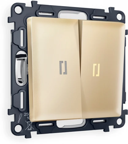 Комплект механизма Ambrella Volt 2-клавишного проходного выключателя с подсветкой 3200K ALFA MA604030 Шампань QUANT