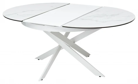 Стол TRENTO 120 HIGH GLOSS STATUARIO Белый мрамор глянцевый, керамика/ белый каркас