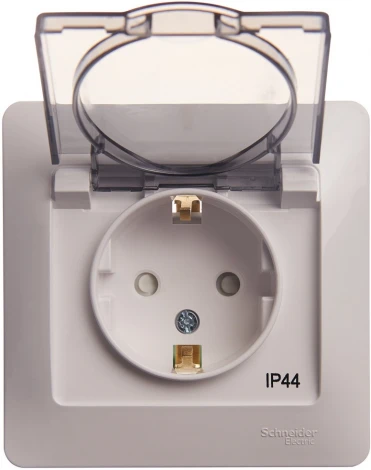 Розетка встраиваемая с заземлением, шторками и крышкой (белый) IP44 Systeme Electric Glossa GSL000148