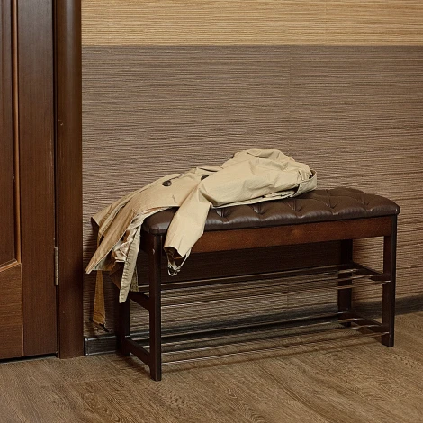 Банкетка Грейс орех, к/з Ева 1, каретная стяжка Л Mebelik арт.008581