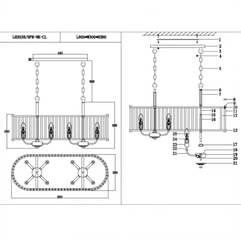 Подвесная люстра Lumien Hall Lariana LH3038/8PR-NK-CL