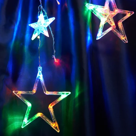 Светодиодная гирлянда Feron CL29 48615 бахрома Звезды 3м + 3м 220V мультиколор, статичная, c питанием от сети, прозрачный шнур