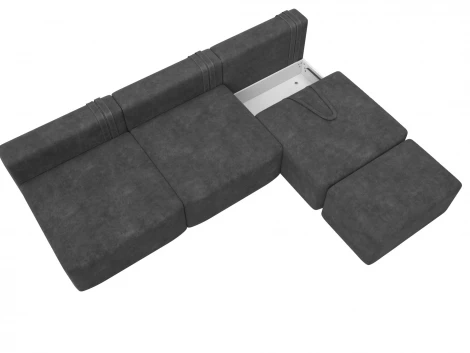 Диван прямой модульный с пуфом Лига-060 НПБ Лонг (ЛДСП,Брус,Фанера/Пластик/Велюр/Темно-серый) Лига Диванов 129489