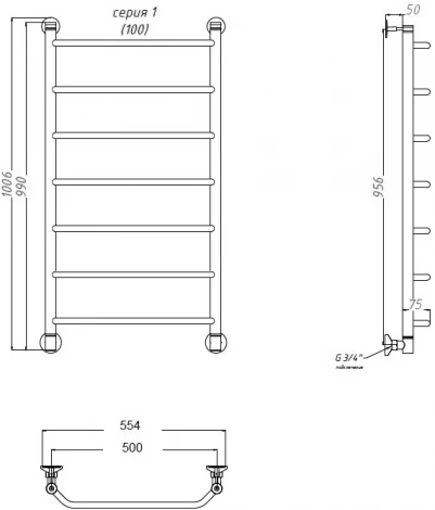 Полотенцесушитель водяной Тругор Браво НП 1 ЛЦ4 100x50