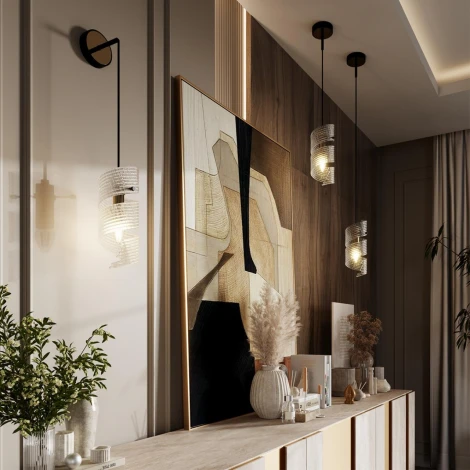 Подвесной светильник Odeon Light Fusilli 5439/1 (2 в 1 подвес-бра) черный/золото/металл/стекло E14 1*40W (220V, на проводе)