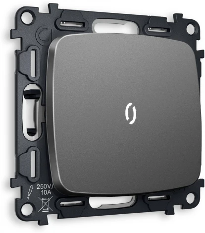 Комплект механизма Ambrella Volt 1-клавишного проходного выключателя с подсветкой 5600K OMEGA MO652035 Антрацит серый QUANT