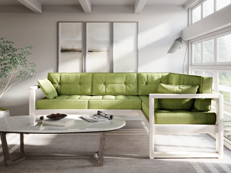 Диван Arsko Астер У беленый дуб зеленая рогожка