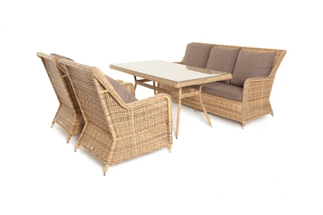 Обеденная группа из искусственного ротанга, цвет соломенный 4SIS Гляссе GS3C2СT-4-SET
