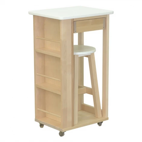 Тумба с табуретом белый/лак Mebelik 008481