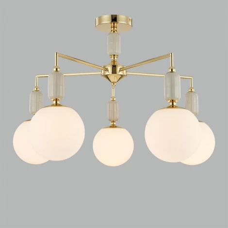 Потолочная люстра на штанге Lumion Vivien 6580/5C французское золото, серый/белый металл, керамика/стекло E14 5*40W 220V