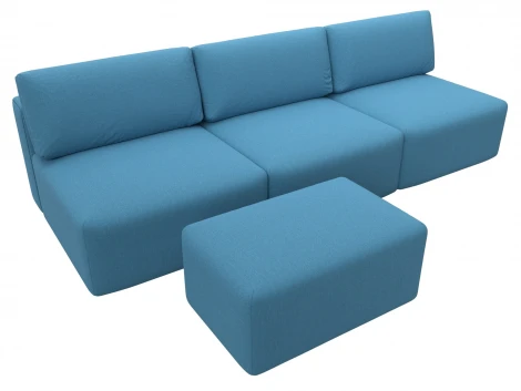 Диван прямой модульный с пуфом Лига-060 НПБ Лонг (ЛДСП,Брус,Фанера/Пластик/Рогожка/Голубой) Лига Диванов 129711