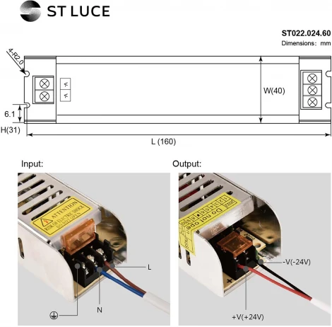Блок питания для светодиодной ленты ST Luce ST022.024.60