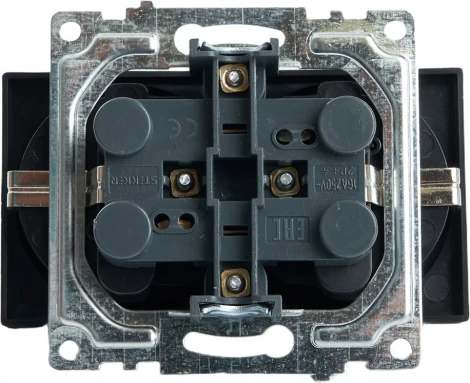 Розетка двойная с заземлением и шторками (черный) Stekker Катрин 39612