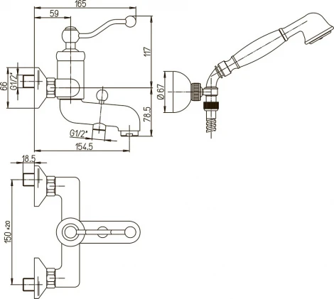 Смеситель Paini Duomo 88CR105KM для ванны с душем