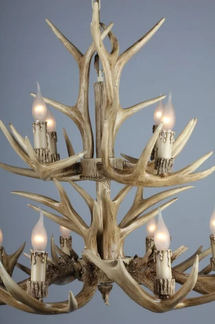 Подвесная большая люстра Omnilux Loureiro OML-52003-12 (220V, на цепи, подсвечник, свеча, рога)