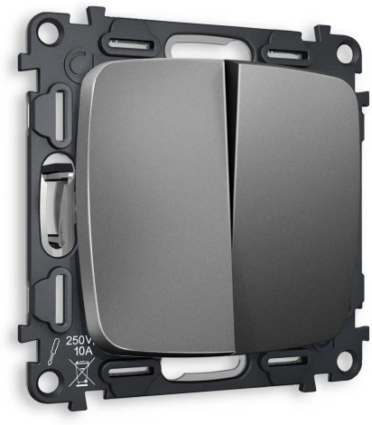 Комплект механизма Ambrella Volt 2-клавишного проходного выключателя OMEGA MO653020 Антрацит серый QUANT