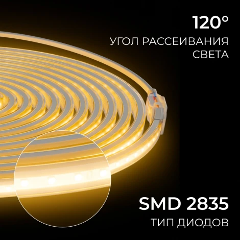 Комплект светодиодной ленты 220В 10Вт/м 600Лм/м 3000К SMD2835 120д/м 13,5х7мм, 5м IP65 с аксессуарами Apeyron 10-140