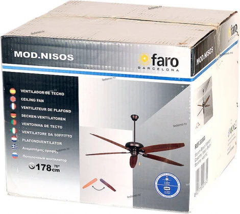 Вентилятор потолочный Faro Nisos, 5 лопастей, коричневый, вишня с орехом