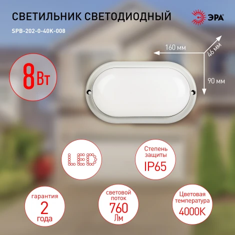 Настенно-потолочный светильник светодиодный ЭРА SPB-202-0-40K-008 (220V, IP65)