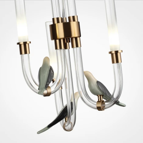 Подвесной светильник Odeon Light Lark 5431/6L золотой(под латунь)/белый градиент/беж./зеленый/ металл/стекло/керамикаLED 6W 4000K (220V, на тросе, птички)