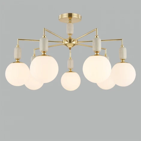 Потолочная люстра на штанге Lumion Vivien 6580/7C французское золото, серый/белый металл, керамика/стекло E14 7*40W 220V