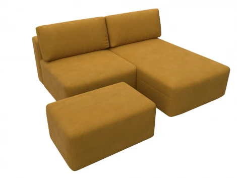 Диван угловой модульный с пуфом Лига-060 НПБ угол универсальный (ЛДСП,Брус,Фанера/Пластик/Велюр/Желтый) Лига Диванов 129693