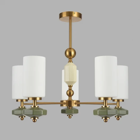 Потолочная люстра на штанге Lumion Mila 8427/5C латунь/белый/зеленый, металл/керамика/стекло E27 5*60W 220V