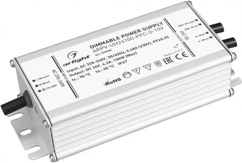 Блок питания ARPV-UH24100-PFC-0-10V (24V, 4.2A, 100W) (IP67 Металл) 030284 Arlight ARPV
