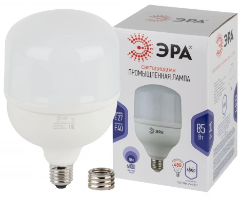 Лампочка светодиодная E27 с переходником на E40 85W ЭРА LED POWER T140-85W-6500-E27 с переходником на E40/E40