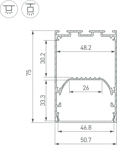 Профиль LINE-S-5075-3000 ANOD (Arlight, Алюминий) 041846