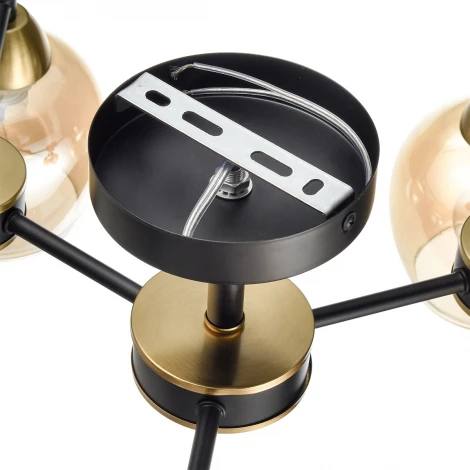 Потолочная люстра на штанге Lumion Landa 8249/6C черный/античное золото/янтарный, металл/стекло Е27 6*60W 220V